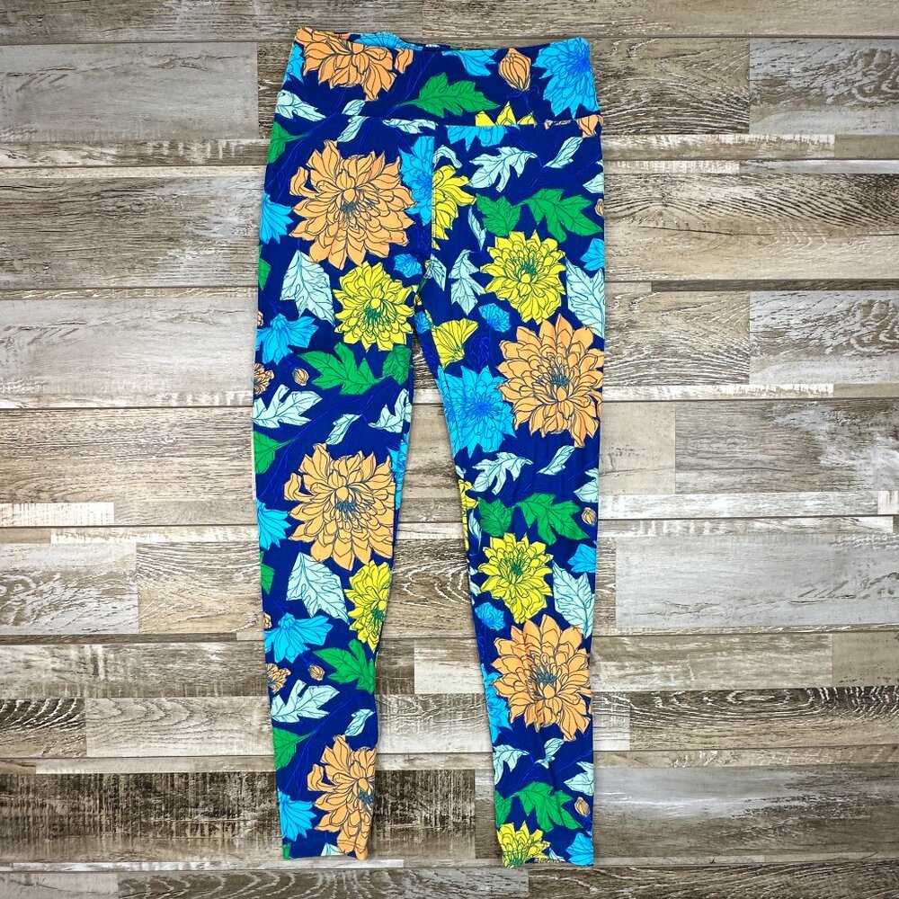 LuLaRoe One Size Leggings floral blue
